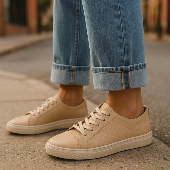 MADEWELL KAANAS Atacama Nude Pink Leather Sneakers 10 Croc Embossed Columbia - Picture 1 of 16
